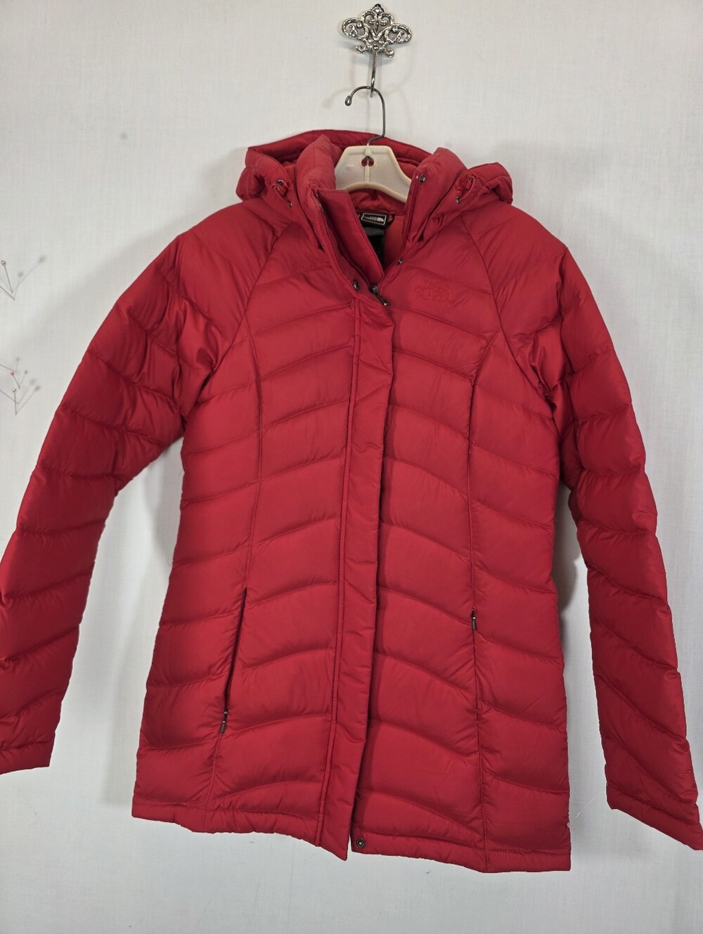 The North Face Red Goose Down Hooded Puffer Coat Jacket XS